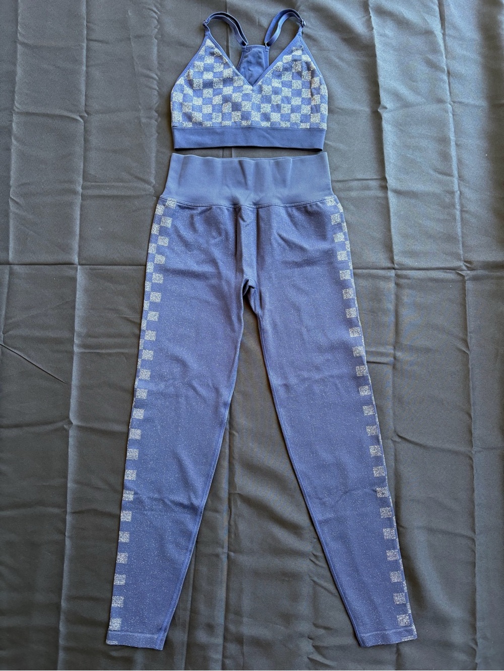 PINK Victoria's Secret Blue Checkered Seamless Leggings and Sports Bra